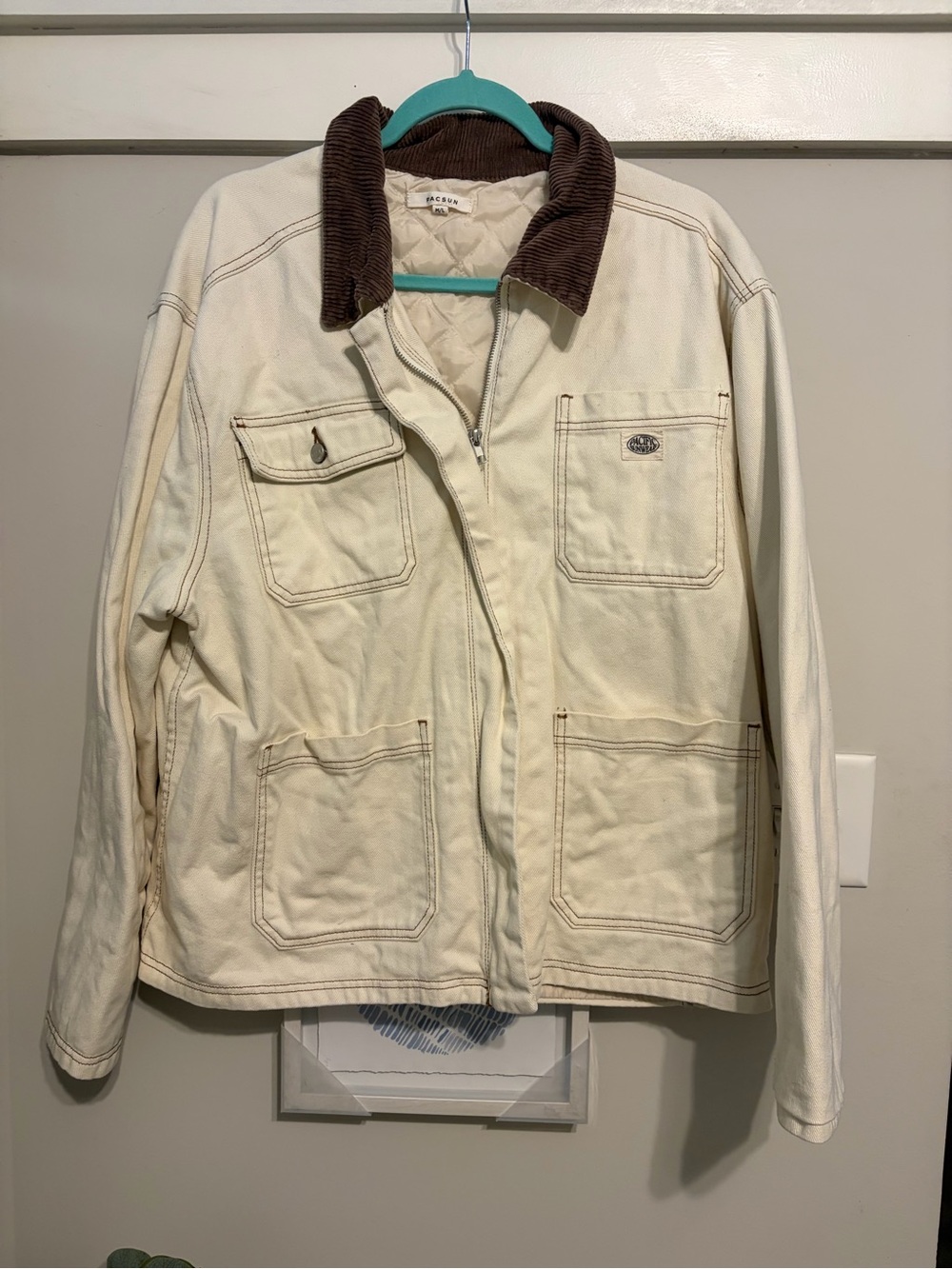 PacSun Cream Field Jacket with Brown Corduroy Collar